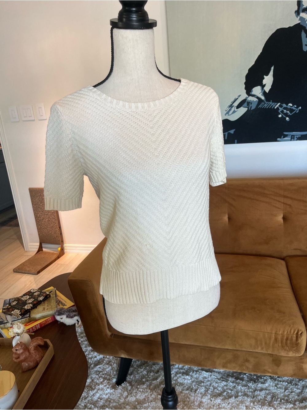 Banana Republic Cream Short-Sleeve Knit Top